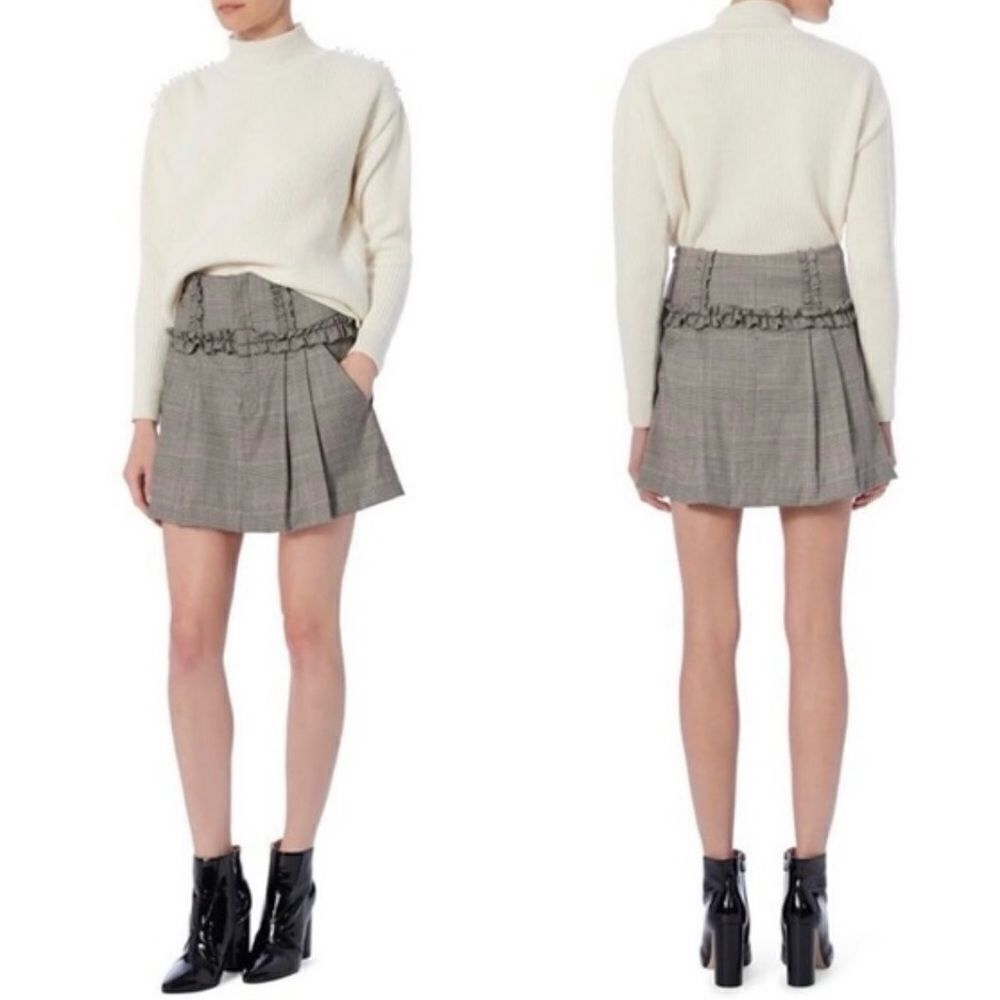 Marissa Webb Lennox Black & White Plaid Ruffle Detailed Wool Mini Skirt